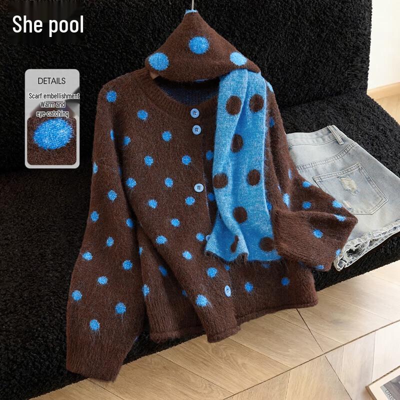 Женский кардиган с круглым вырезом и контрастным горошком One Size
Женский кардиган с круглым вырезом и контрастным горошком One Size