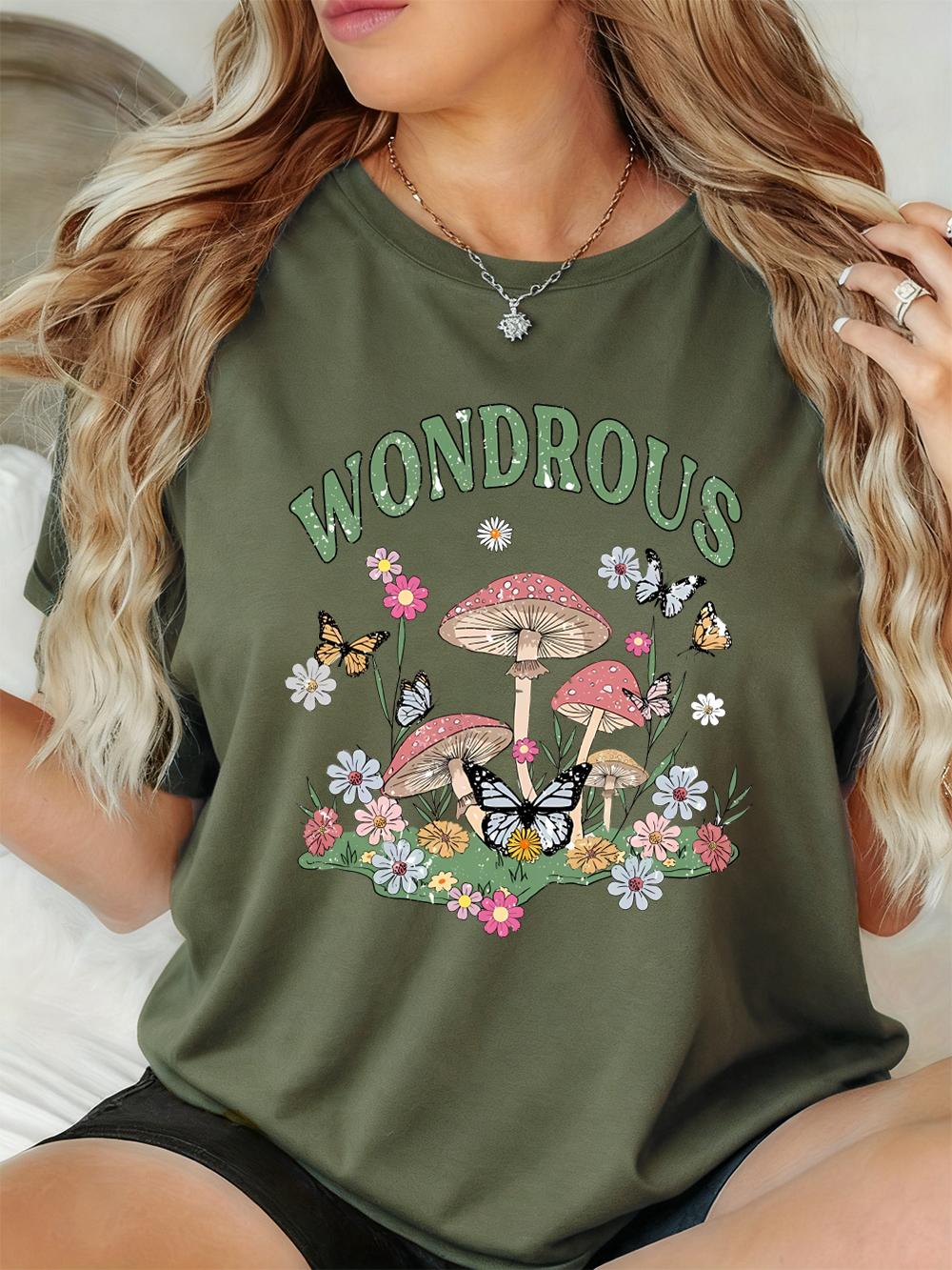 Mushroom Flower Butterfly Prints TShirts Women Summer Basic Short Sleeve Tops ONeck Soft T Shirt Casual Loose Womans Clothes S
Mushroom Flower Butterfly Prints TShirts Women Summer Basic Short Sleeve Tops ONeck Soft T Shirt Casual Loose Womans Clothes S