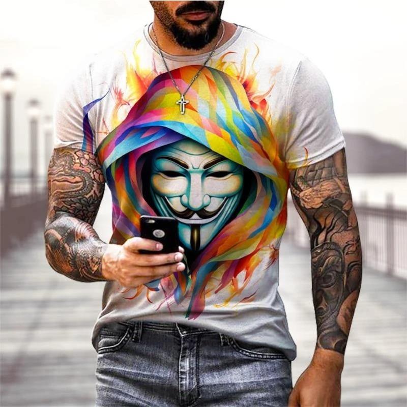 Summer Round Neck 3D Funny Masked Face Print Top Fashionable Casual Short Sleeved Men s T-shirts S
Summer Round Neck 3D Funny Masked Face Print Top Fashionable Casual Short Sleeved Men s T-shirts S