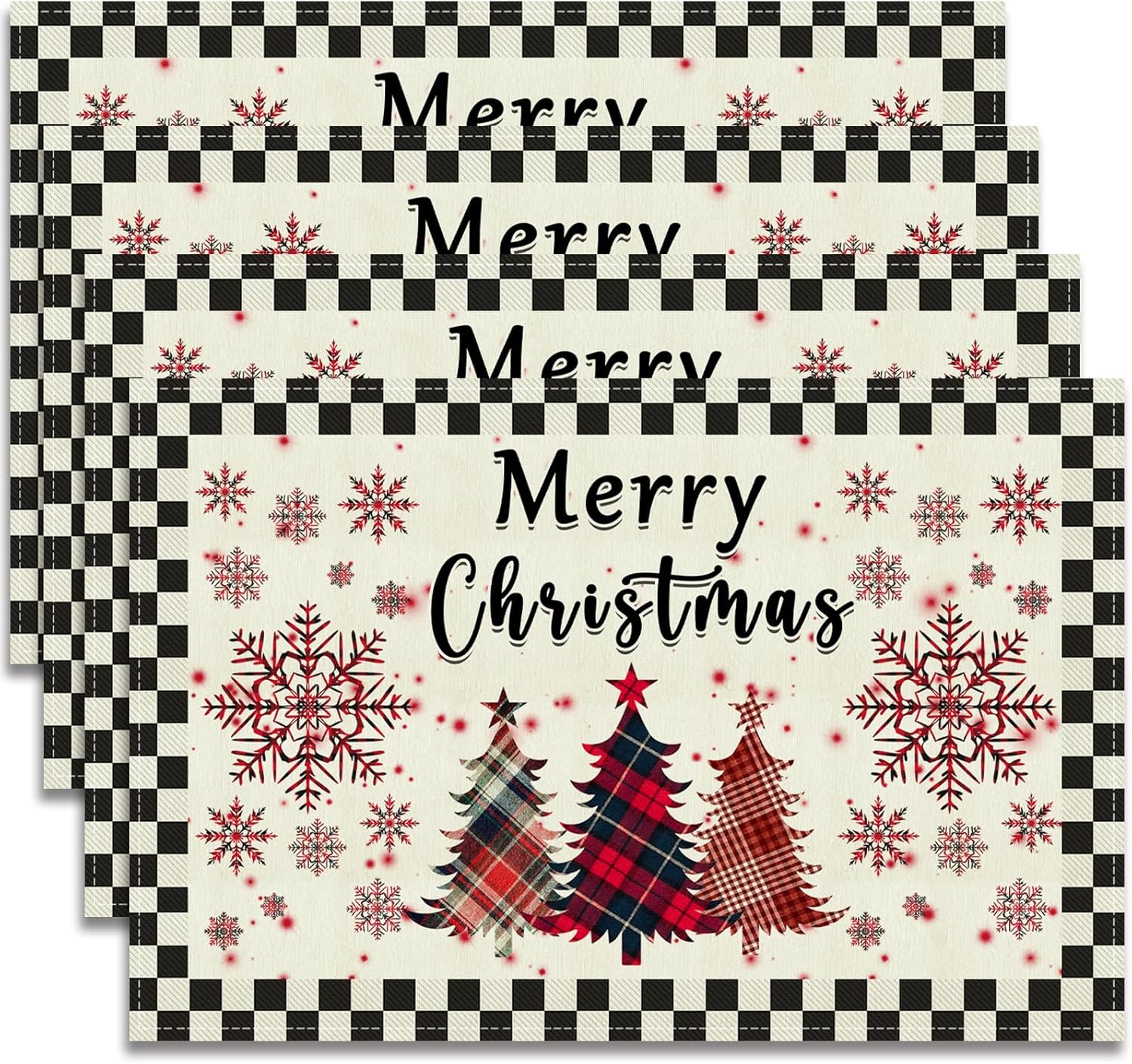 Christmas Decorations, Placemats Set of 4, 12x18in Linen Plaid Snowflakes Xmas Tree Table Mats, Winter Holiday Table Decor 4pcs
Christmas Decorations, Placemats Set of 4, 12x18in Linen Plaid Snowflakes Xmas Tree Table Mats, Winter Holiday Table Decor 4pcs