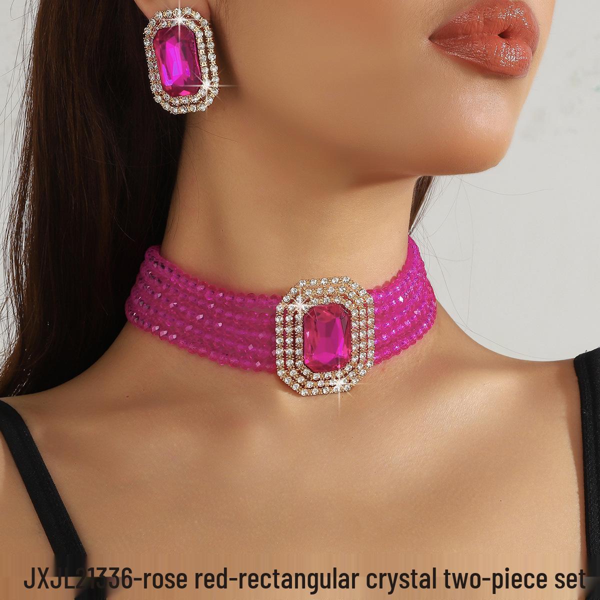 Luxury Multi-Layer Crystal Glass Geometric Rectangle Choker Necklace and Earrings Set
Luxury Multi-Layer Crystal Glass Geometric Rectangle Choker Necklace and Earrings Set