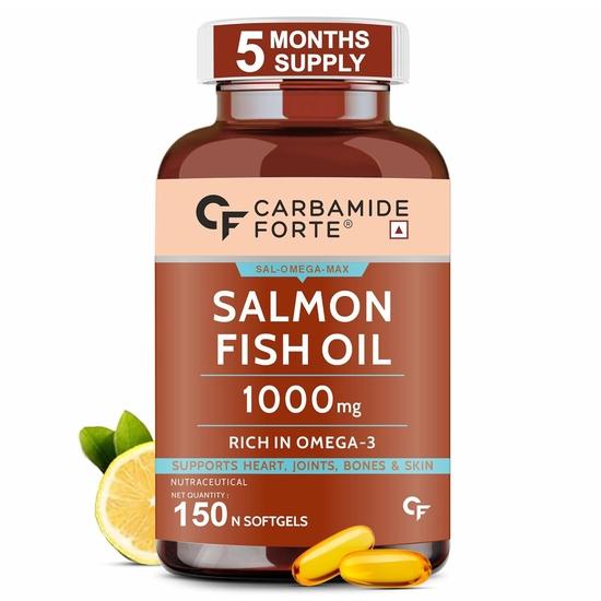 Carbamide Forte Salmon Fish Oil Omega 3 Capsule 1000 mg for Adults -Softgel Capsules 150 Count
Carbamide Forte Salmon Fish Oil Omega 3 Capsule 1000 mg for Adults -Softgel Capsules 150 Count