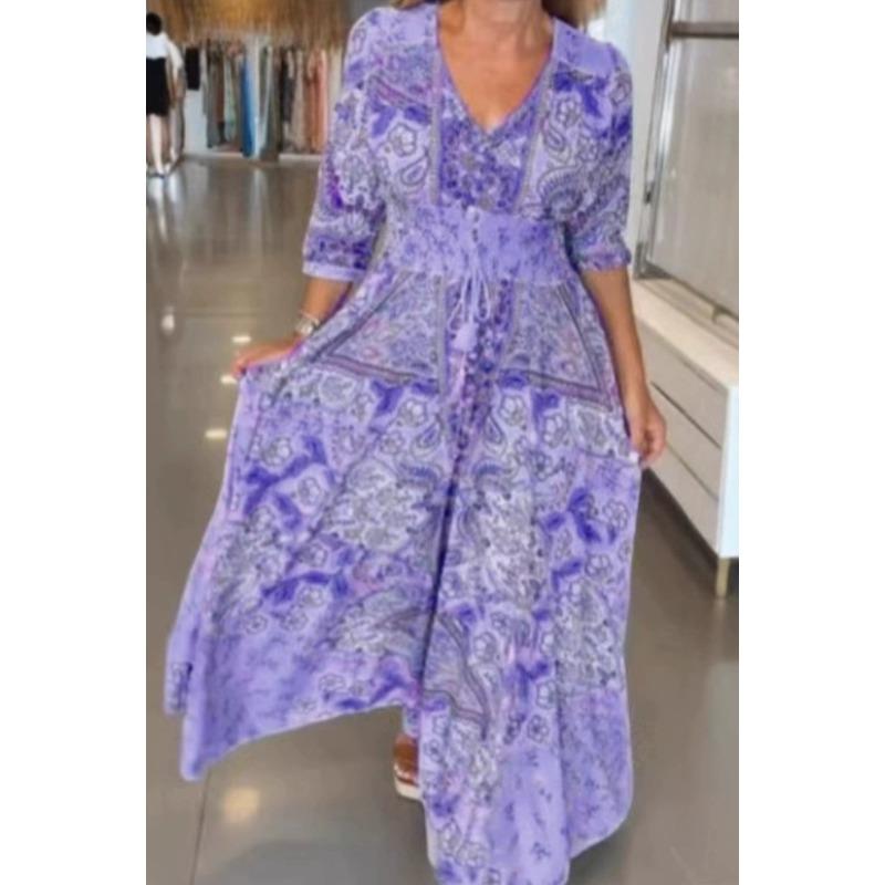 New fashion printed dress European and American v-neck dress women s clothing spring and summer 5XL фіолетовий
New fashion printed dress European and American v-neck dress women s clothing spring and summer 5XL фіолетовий