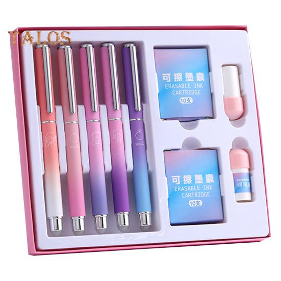 Набор металлических стираемых ручек Плавное письмо Без поломок Удобный дизайн Перьевые ручки 5 ручек 20 чернильных картриджей 4 пера 1 набор полировальных машинок розовый