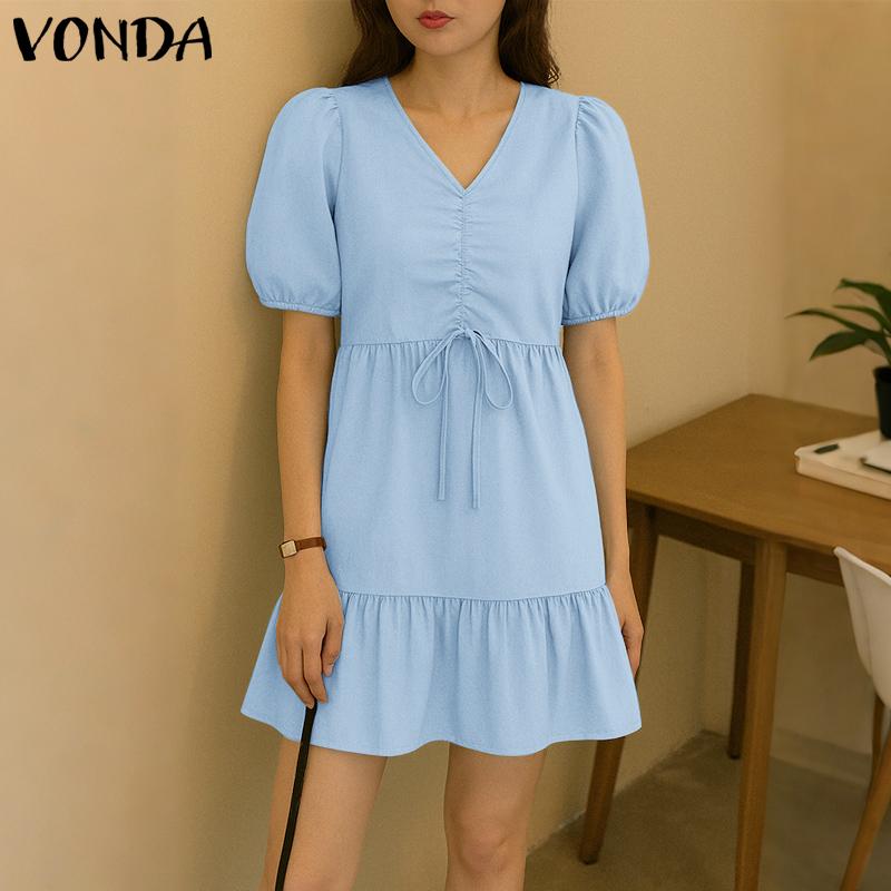 VONDA Women Summer V Neck Short Sleeve Solid Color Twisted Casual Pleated Dress M синій
VONDA Women Summer V Neck Short Sleeve Solid Color Twisted Casual Pleated Dress M синій