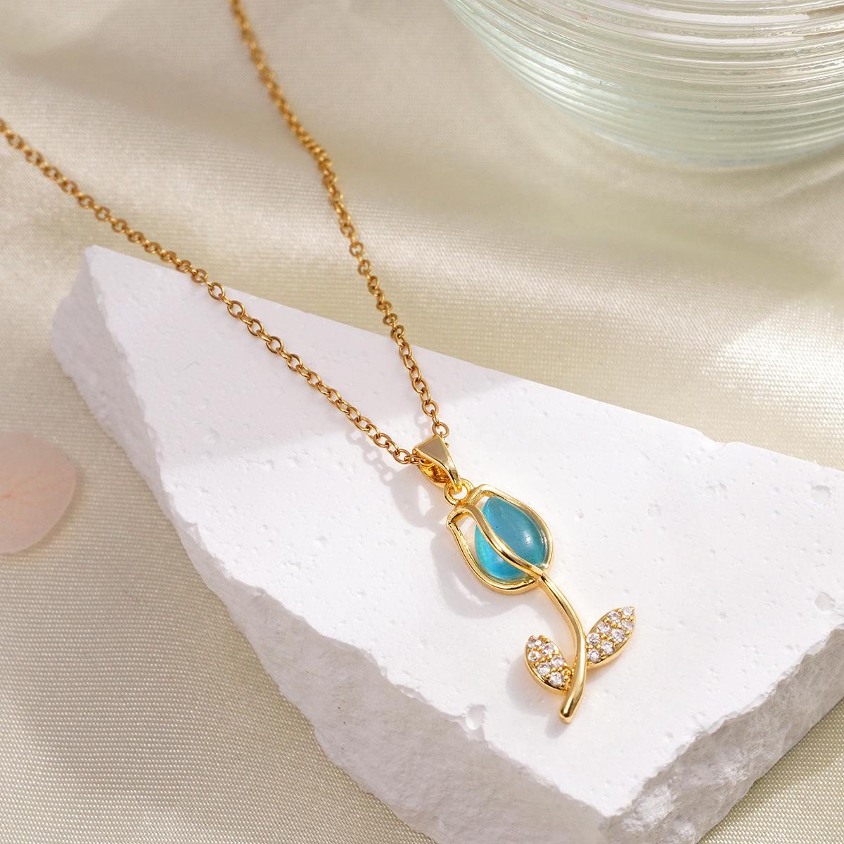 Romantic Moonstone Zircon Tulip Flower Pendant Necklaces for Women Girls Gold Color Stainless Steel Chain Jewelry Accessory Gift
Romantic Moonstone Zircon Tulip Flower Pendant Necklaces for Women Girls Gold Color Stainless Steel Chain Jewelry Accessory Gift