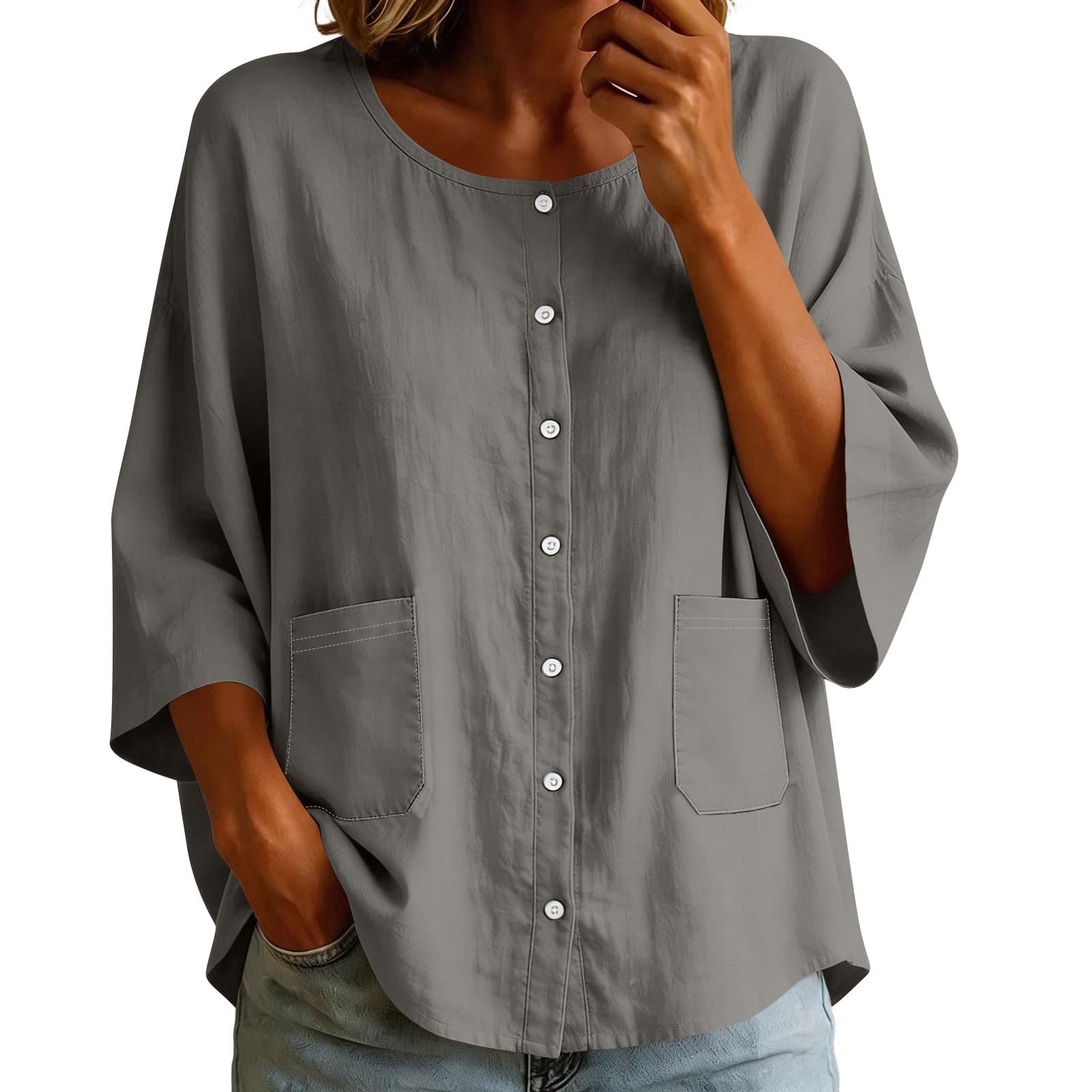 Women s Round Neck Button Front Shirt Cotton Solid Color Casual Loose Fit Shirt with Pockets Lightweight Comfortable Top L
Women s Round Neck Button Front Shirt Cotton Solid Color Casual Loose Fit Shirt with Pockets Lightweight Comfortable Top L