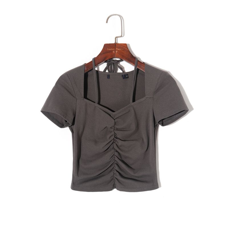 Women s Clothing Summer Elegance Shoelace Short Sleeve Silm Halterneck Dark Gray S
Women s Clothing Summer Elegance Shoelace Short Sleeve Silm Halterneck Dark Gray S