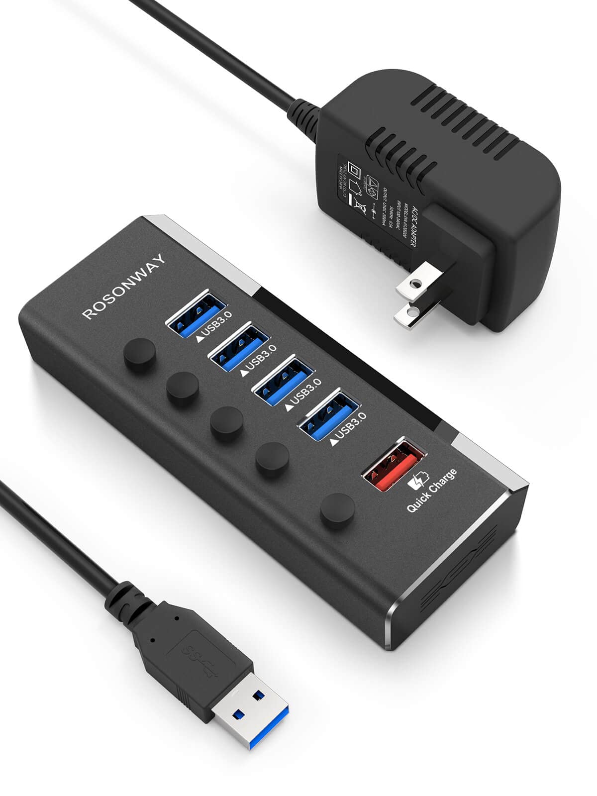 ROSONWAY 2022 USB Hub with Power Aluminum 4 Port High Speed Expansion 1 Quick Charging Port USB Hub Self Powered AC Adapter with Independent Switch
ROSONWAY 2022 USB Hub with Power Aluminum 4 Port High Speed Expansion 1 Quick Charging Port USB Hub Self Powered AC Adapter with Independent Switch