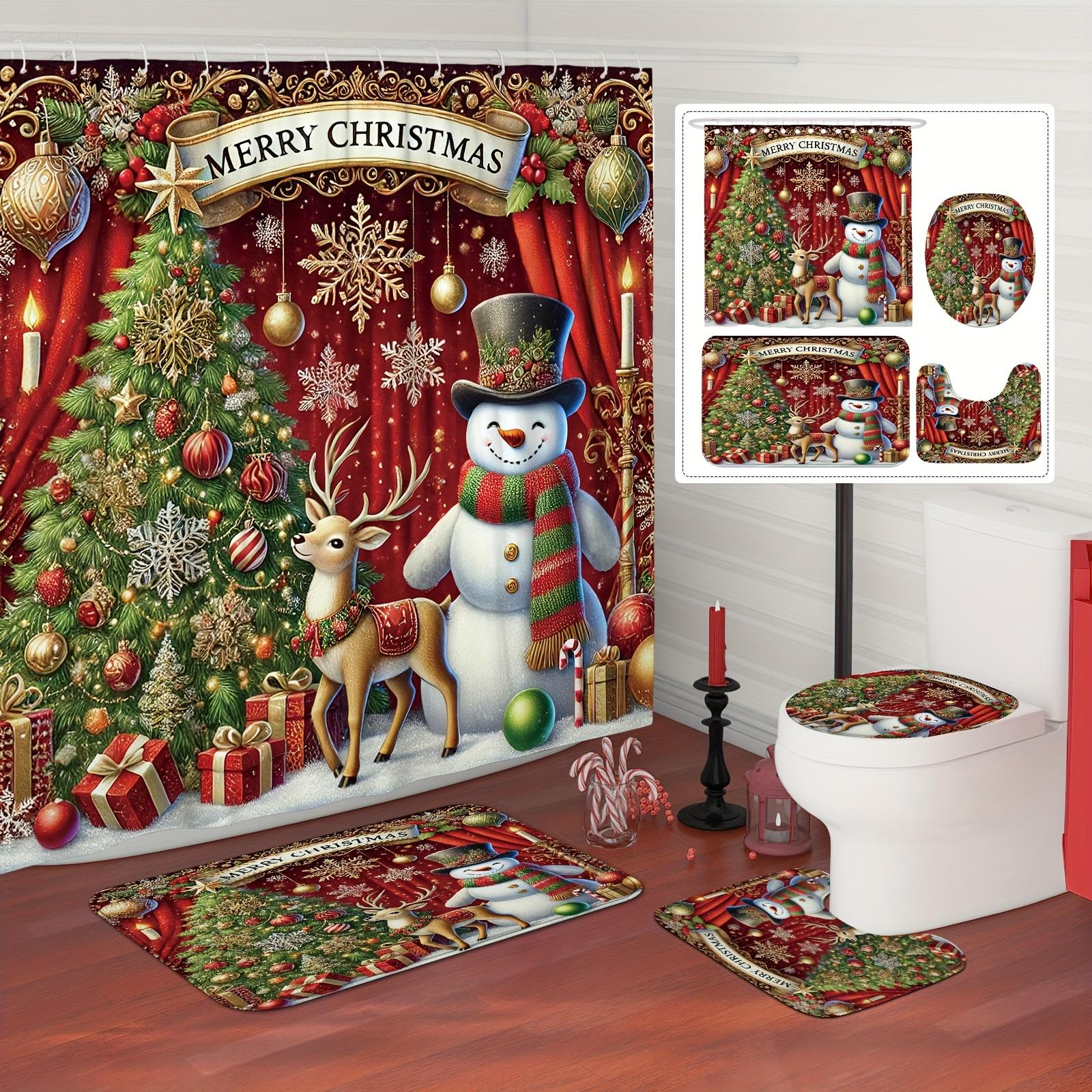 Winter Shower Curtain Set - Snowman, Tree & Snowflake Design, Includes Non-Slip Mat & U-Shaped Toilet Lid For Christmas Decor W60H190(CM)-1 Pcs
Winter Shower Curtain Set - Snowman, Tree & Snowflake Design, Includes Non-Slip Mat & U-Shaped Toilet Lid For Christmas Decor W60H190(CM)-1 Pcs