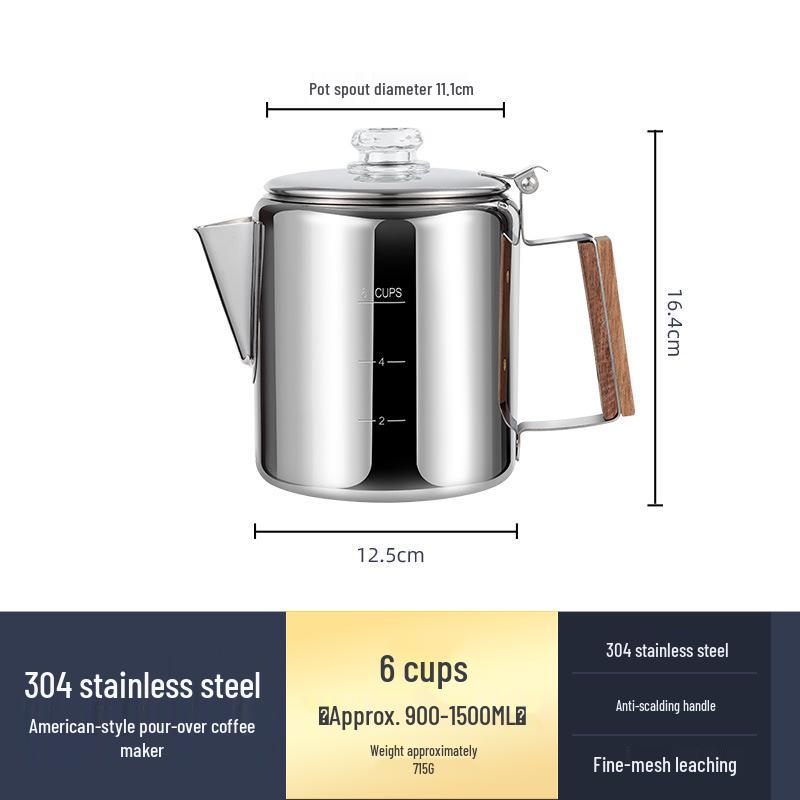 9-Cup American Style Stainless Steel Coffee Maker for Indoor/Outdoor Use - Convenient Camping Water Boiler
9-Cup American Style Stainless Steel Coffee Maker for Indoor/Outdoor Use - Convenient Camping Water Boiler