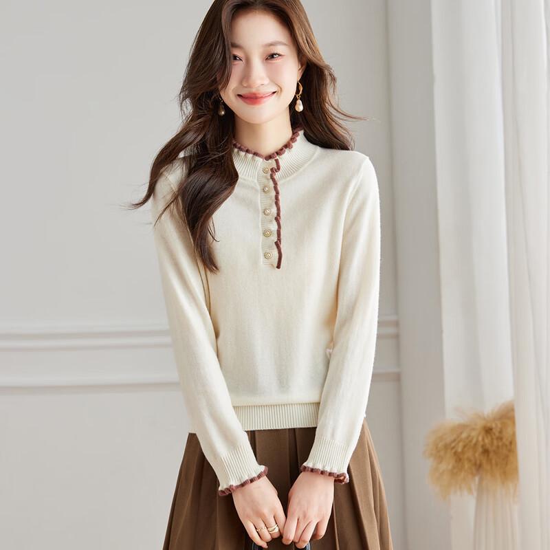 Women s Mock Neck Ruffle Trim Pure Wool Knit Sweater XL
Women s Mock Neck Ruffle Trim Pure Wool Knit Sweater XL