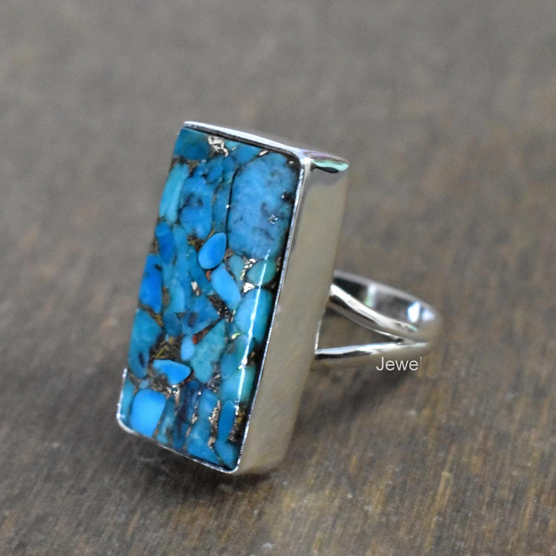 Cushion Cab Blue Copper Turquoise 925 Sterling Silver Ring, Artisan Handmade Blue Turquoise Ring Jewelry 11
Cushion Cab Blue Copper Turquoise 925 Sterling Silver Ring, Artisan Handmade Blue Turquoise Ring Jewelry 11