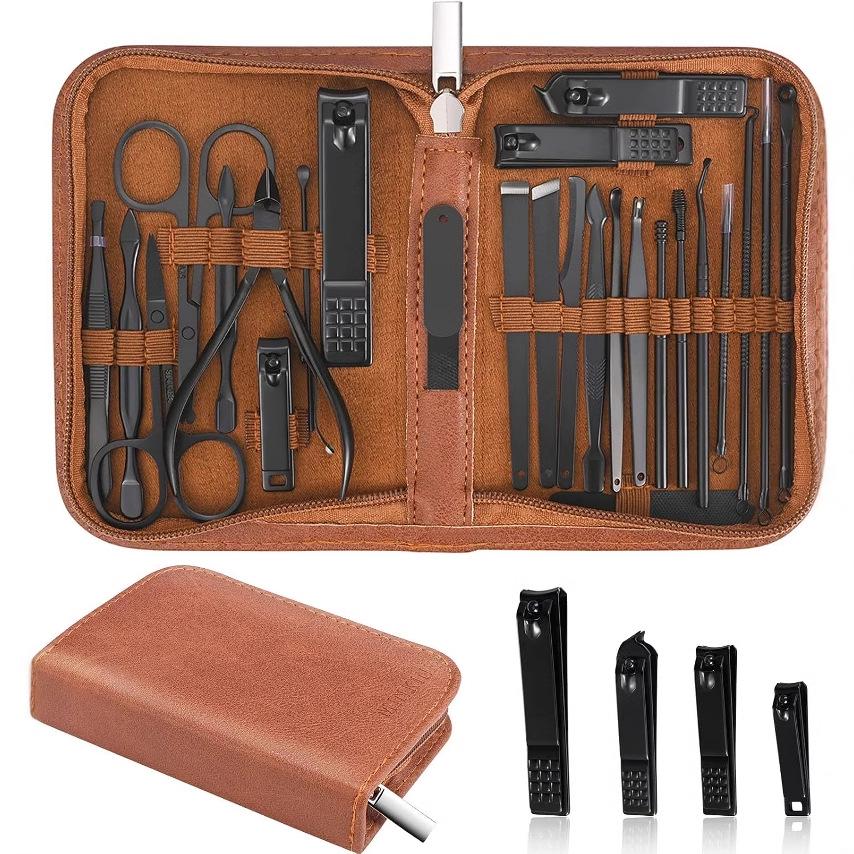 26-Piece Manicure Set: Nail Clippers, Files, Ear Picks, and Eyebrow Scissors in Black Brown.
26-Piece Manicure Set: Nail Clippers, Files, Ear Picks, and Eyebrow Scissors in Black Brown.