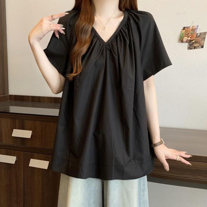 women v-neck gathered neckline blouse short sleeve casual loose fit solid color puff sleeve tunic top M чорний
women v-neck gathered neckline blouse short sleeve casual loose fit solid color puff sleeve tunic top M чорний