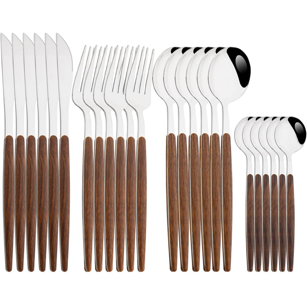 Drmfiy 24Pcs Brown Silver Dinnerware Stainless Steel Imitation Wooden Handle Silverware Knife Spoon Fork Cutlery Set Tableware
Drmfiy 24Pcs Brown Silver Dinnerware Stainless Steel Imitation Wooden Handle Silverware Knife Spoon Fork Cutlery Set Tableware