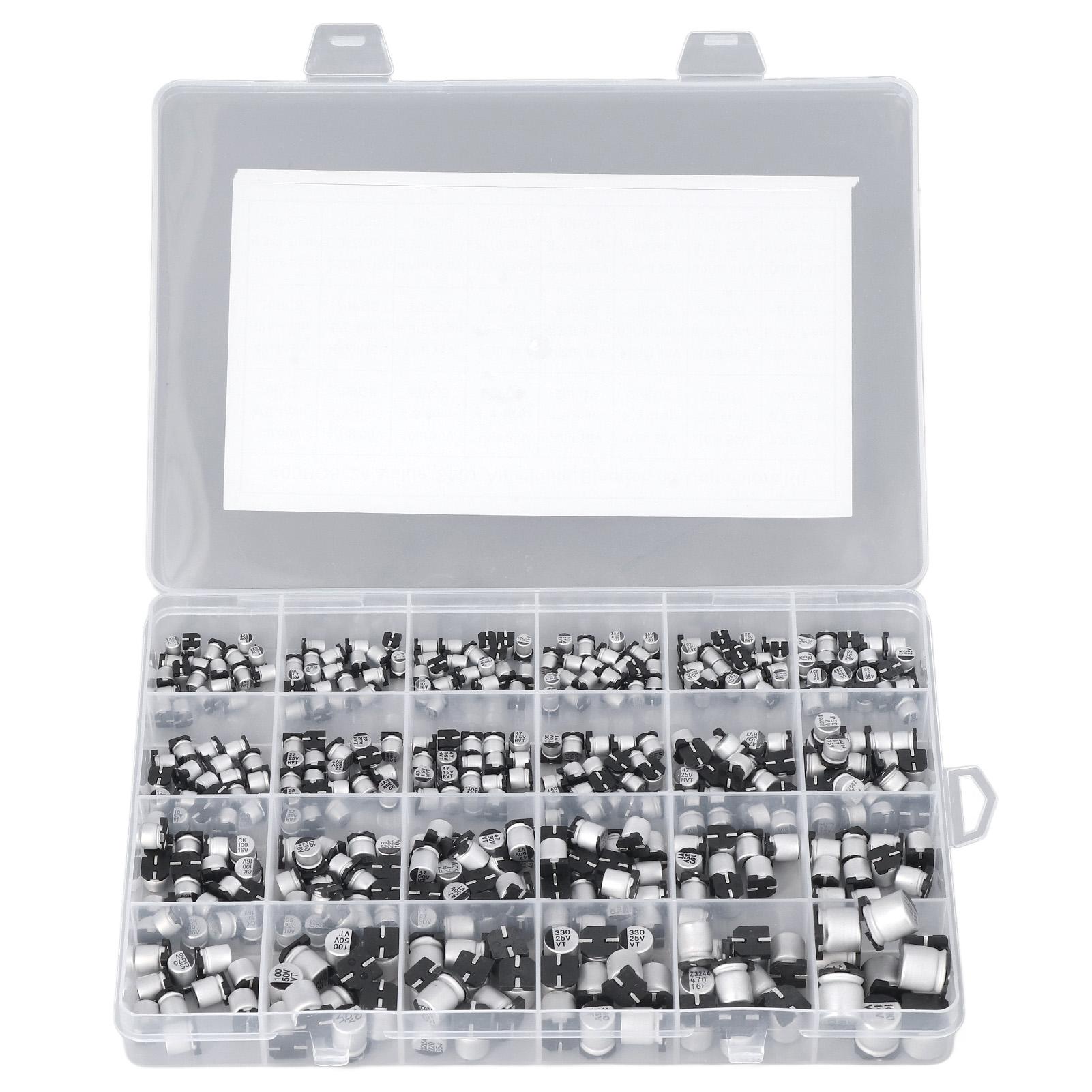 400Pcs 24 Values Electrolytic Capacitor Black SMD Aluminum Electrolytic Capacitors Assortment Kit
400Pcs 24 Values Electrolytic Capacitor Black SMD Aluminum Electrolytic Capacitors Assortment Kit