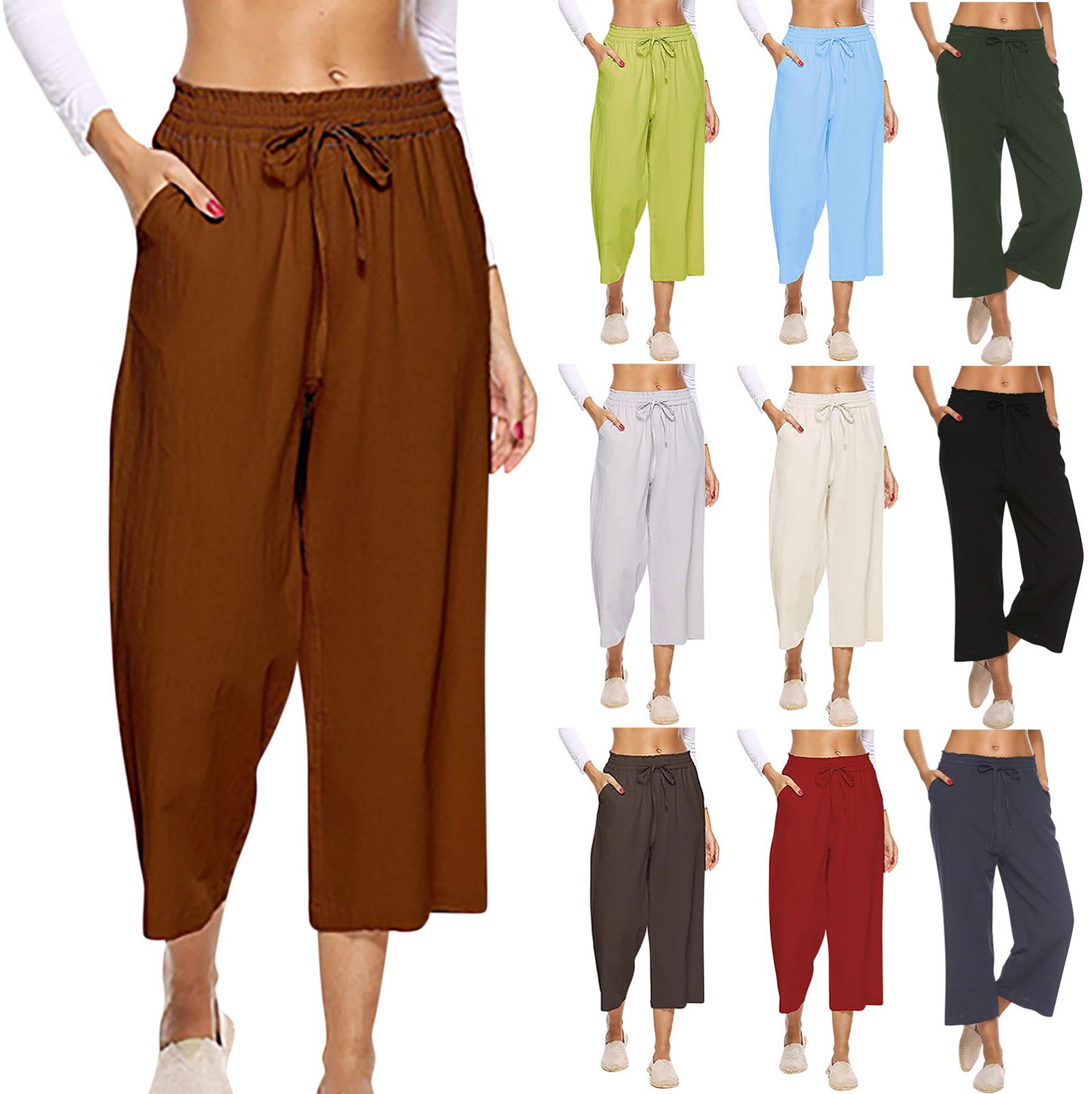 Женские модные повседневные свободные брюки с высокой талией и широкими штанинами на шнурке с карманами, девятиминутные брюки 
Женские модные повседневные свободные брюки с высокой талией и широкими штанинами на шнурке с карманами, девятиминутные брюки