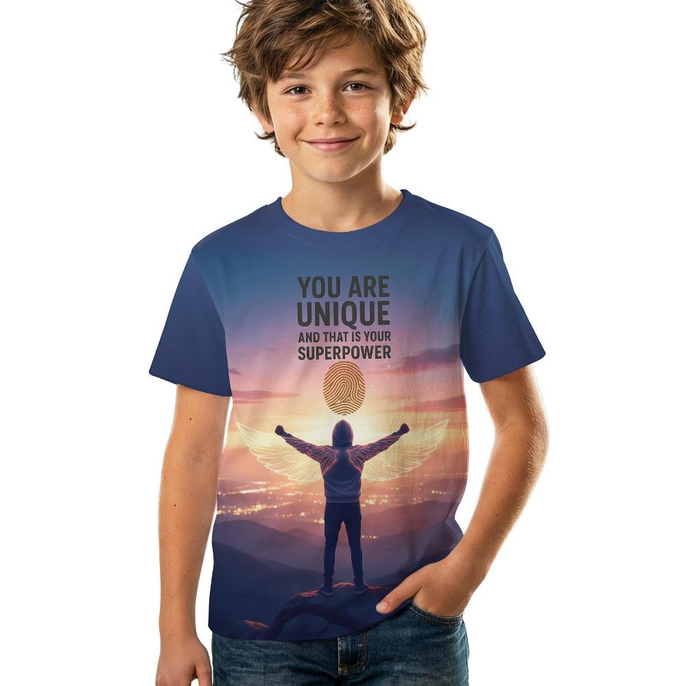Boys inspirational slogan short-sleeved T-shirt gradient sunset background personalized trendy children s clothing 100
Boys inspirational slogan short-sleeved T-shirt gradient sunset background personalized trendy children s clothing 100