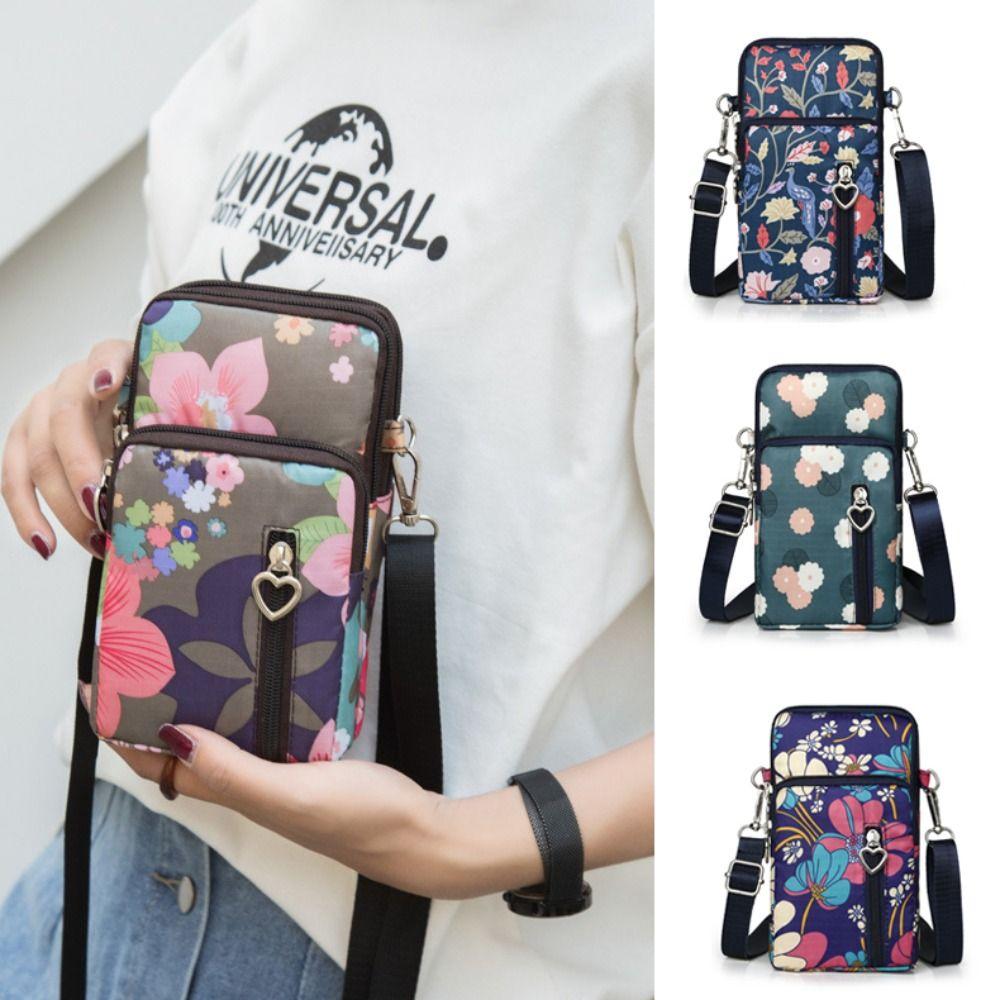 Floral Mobile Phone Bag Oxford Messenger Bag Fashion Coin Purse Bag Women Girls