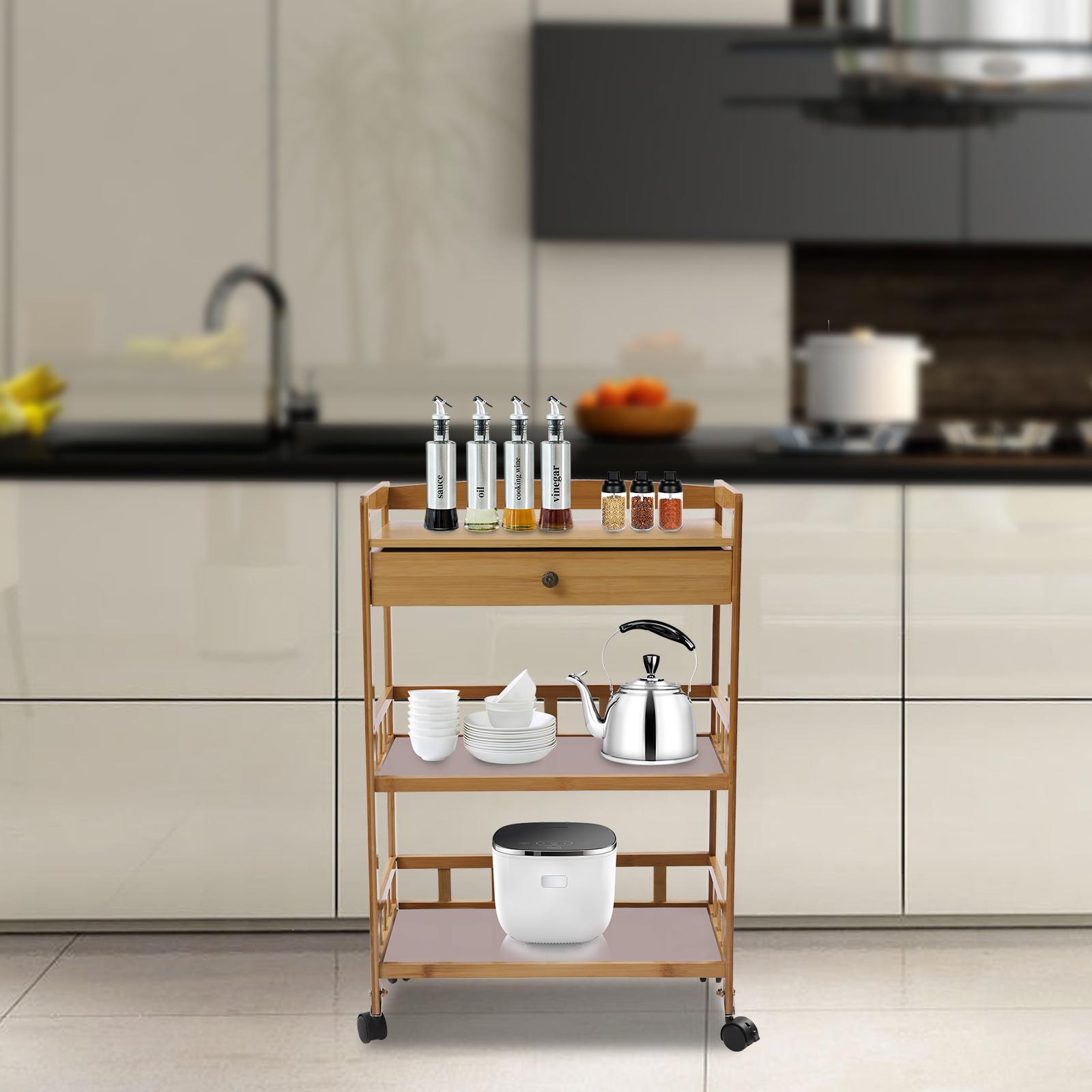 Bamboo Cart with Armrest Fence and Drawers, 3-layer Large Capacity Movable Kitchen Storage Rack (165lbs Load-bearing Capacity) 3-tier
Bamboo Cart with Armrest Fence and Drawers, 3-layer Large Capacity Movable Kitchen Storage Rack (165lbs Load-bearing Capacity) 3-tier