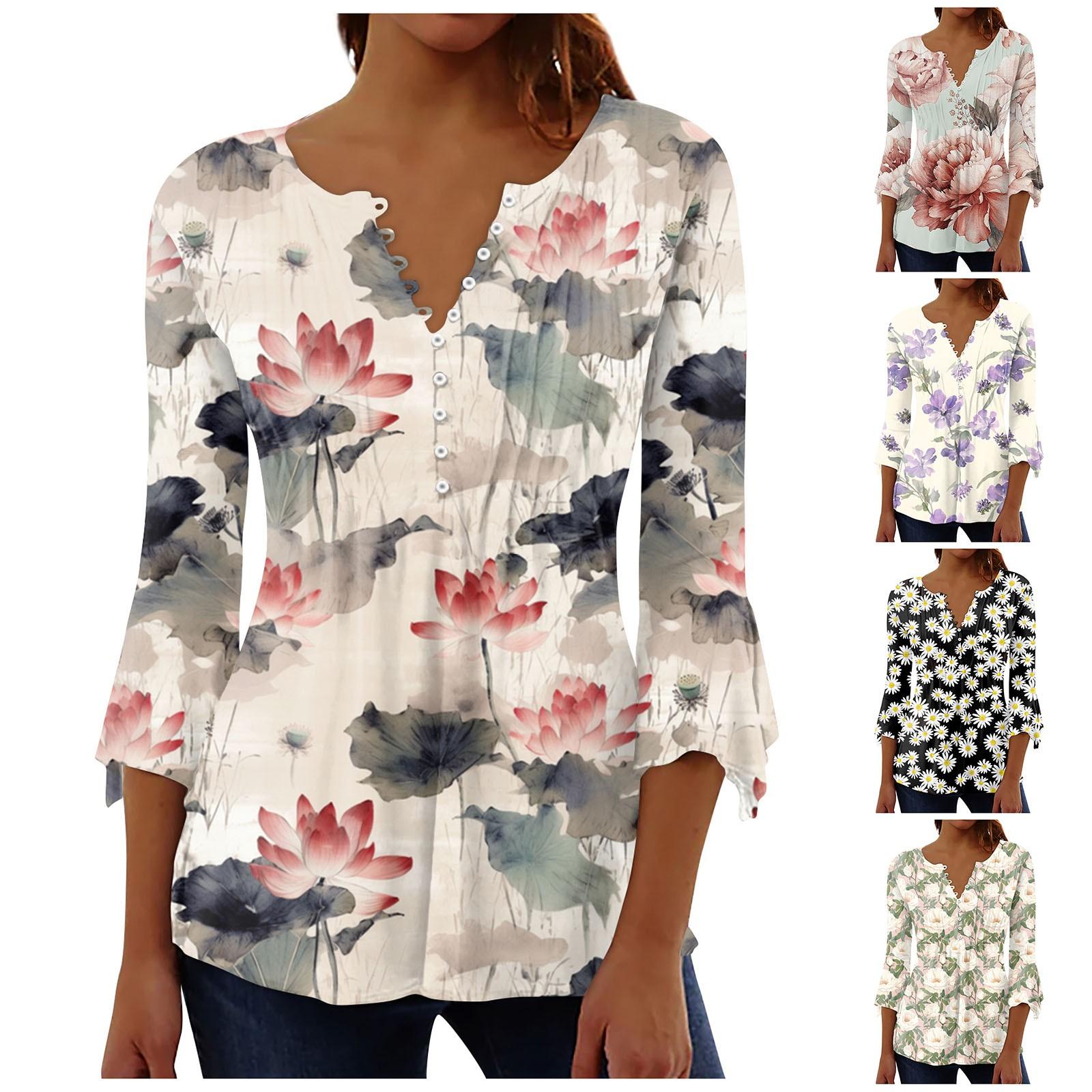 Женская рубашка на пуговицах, топ с цветочным принтом, летняя повседневная блузка с рукавом 3/4 и V-образным вырезом
Женская рубашка на пуговицах, топ с цветочным принтом, летняя повседневная блузка с рукавом 3/4 и V-образным вырезом