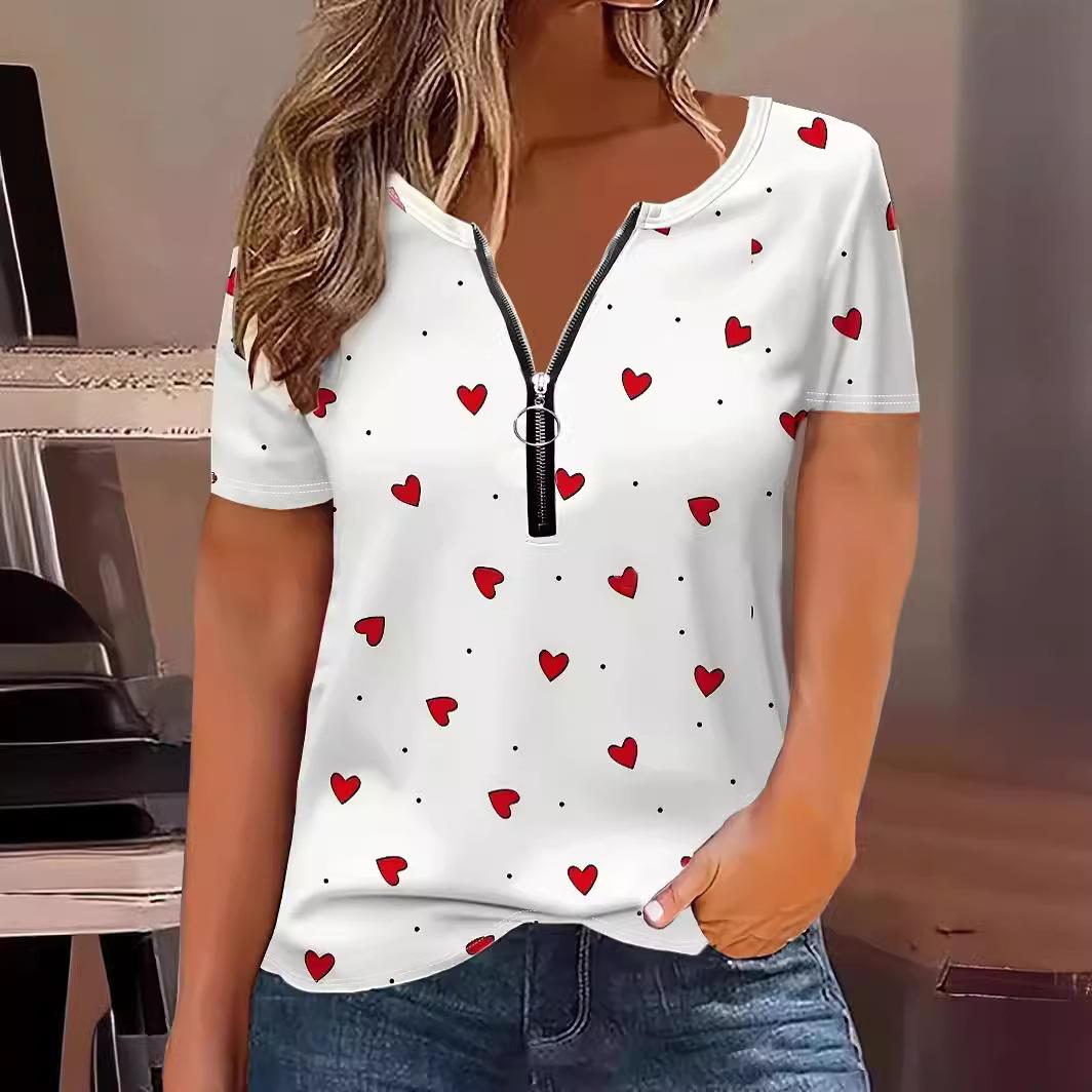 Женская футболка с коротким рукавом и V-образным вырезом на молнии с принтом в виде сердца, большого размера XXXL
Женская футболка с коротким рукавом и V-образным вырезом на молнии с принтом в виде сердца, большого размера XXXL