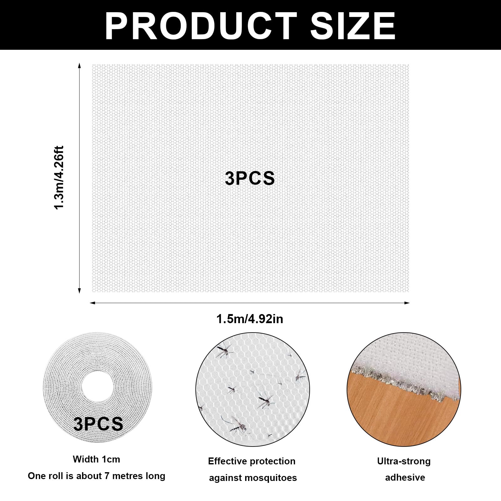 3-Pack White Fly Screens (130x150cm) - Self-Adhesive Mosquito Nets for Windows & Doors
3-Pack White Fly Screens (130x150cm) - Self-Adhesive Mosquito Nets for Windows & Doors