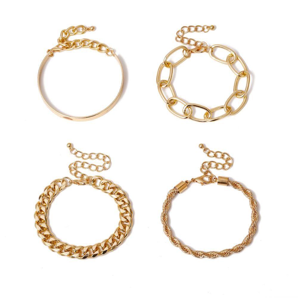 Cuban Hip Hop Simple 4Pcs/Set Exaggeration Twisted Rope Bracelets Punk Jewelry Bangles Bracelet Set золотой