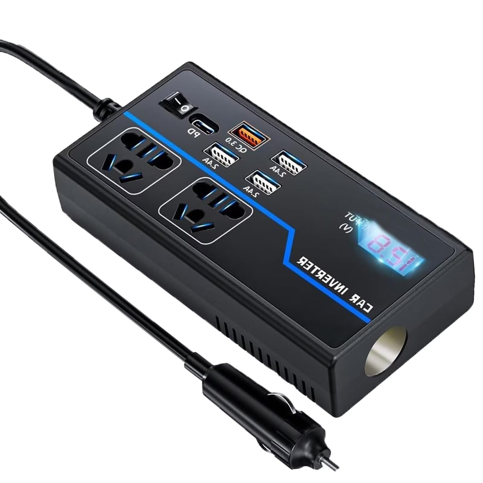 200W Inverter Car Inverter Converts DC12V to AC110V Converter 8 Ports Car Charger 12V Compatible with All Vehicles Modified Sine Wave Black
200W Inverter Car Inverter Converts DC12V to AC110V Converter 8 Ports Car Charger 12V Compatible with All Vehicles Modified Sine Wave Black