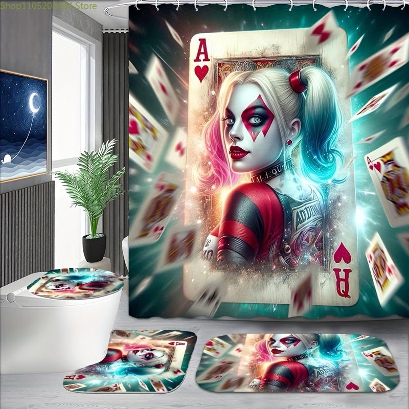 Warner Bros. 4pcs Joker & Harley Quinn Shower Curtain Set with 12 Hooks, Non-Slip Bath Mat, Toilet Lid Cover, and U-Shaped Mat 4pcs-Set
Warner Bros. 4pcs Joker & Harley Quinn Shower Curtain Set with 12 Hooks, Non-Slip Bath Mat, Toilet Lid Cover, and U-Shaped Mat 4pcs-Set