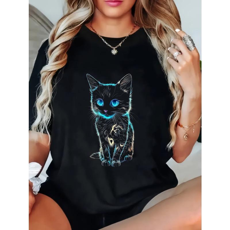 Black T Shirt Women Casual Loose Fit Graphic Print Cat With Blue Eyes And Neon Outline For Daily Wear And Street Style XXXXL чёрный
Black T Shirt Women Casual Loose Fit Graphic Print Cat With Blue Eyes And Neon Outline For Daily Wear And Street Style XXXXL чёрный