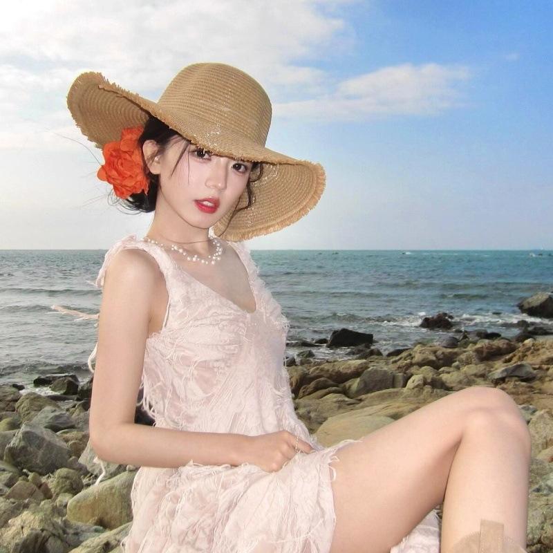 Vacation idyllic Lafite straw hat women s seaside beach sun protection purple line big brim sun hat new
Vacation idyllic Lafite straw hat women s seaside beach sun protection purple line big brim sun hat new