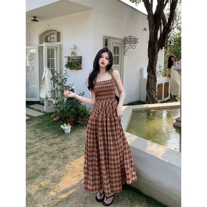 French coffee break dress women s summer waist and thin plaid medium and long sweet and spicy temperament suspender dress blue XL червоний
French coffee break dress women s summer waist and thin plaid medium and long sweet and spicy temperament suspender dress blue XL червоний