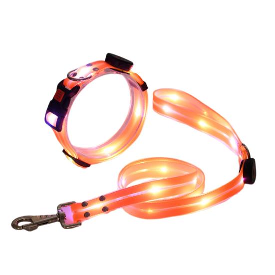 Светодиодный ошейник для собак, регулируемая длина, 3 режима освещения, перезаряжаемый через USB, резиновый ошейник с ночным светом оранжевый