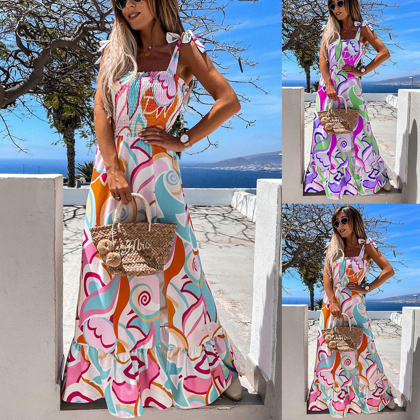 Модное женское повседневное платье без рукавов на бретельках с радужным принтом
Модное женское повседневное платье без рукавов на бретельках с радужным принтом