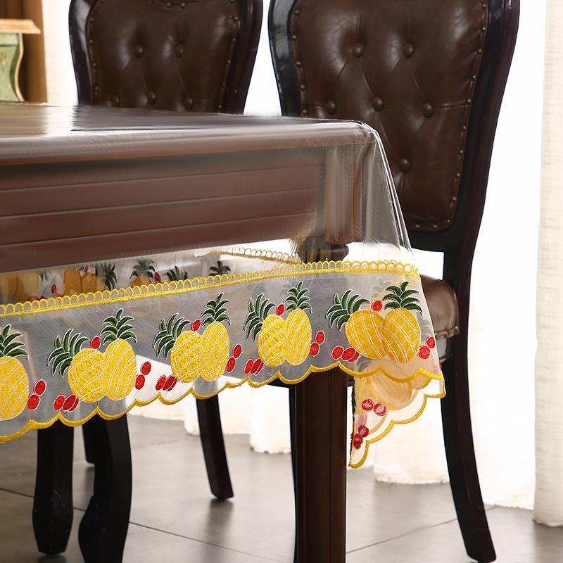 Современная вышитая водонепроницаемая скатерть с фруктовым узором для обеденного стола, пылезащитная салфетка для украшения дома, коврик для чайного столика, не моющийся прозрачный чехол 130x180cm