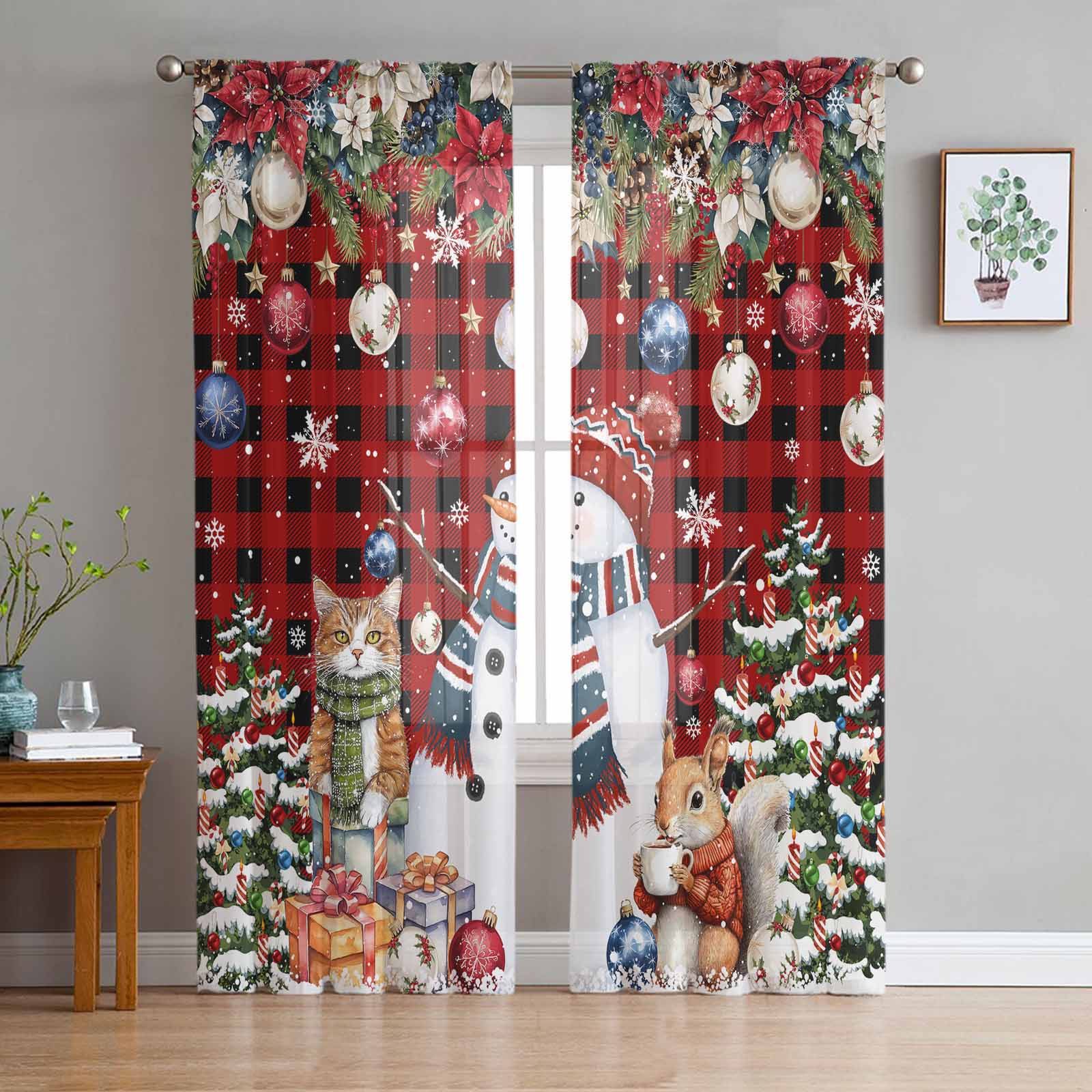 Christmas Tree Snowman Cat Squirrel Snowflake Ball Plaid Sheer Curtains Room Decor Window Curtain Kitchen Tulle Voile Curtains W135 x H115cm x1
Christmas Tree Snowman Cat Squirrel Snowflake Ball Plaid Sheer Curtains Room Decor Window Curtain Kitchen Tulle Voile Curtains W135 x H115cm x1