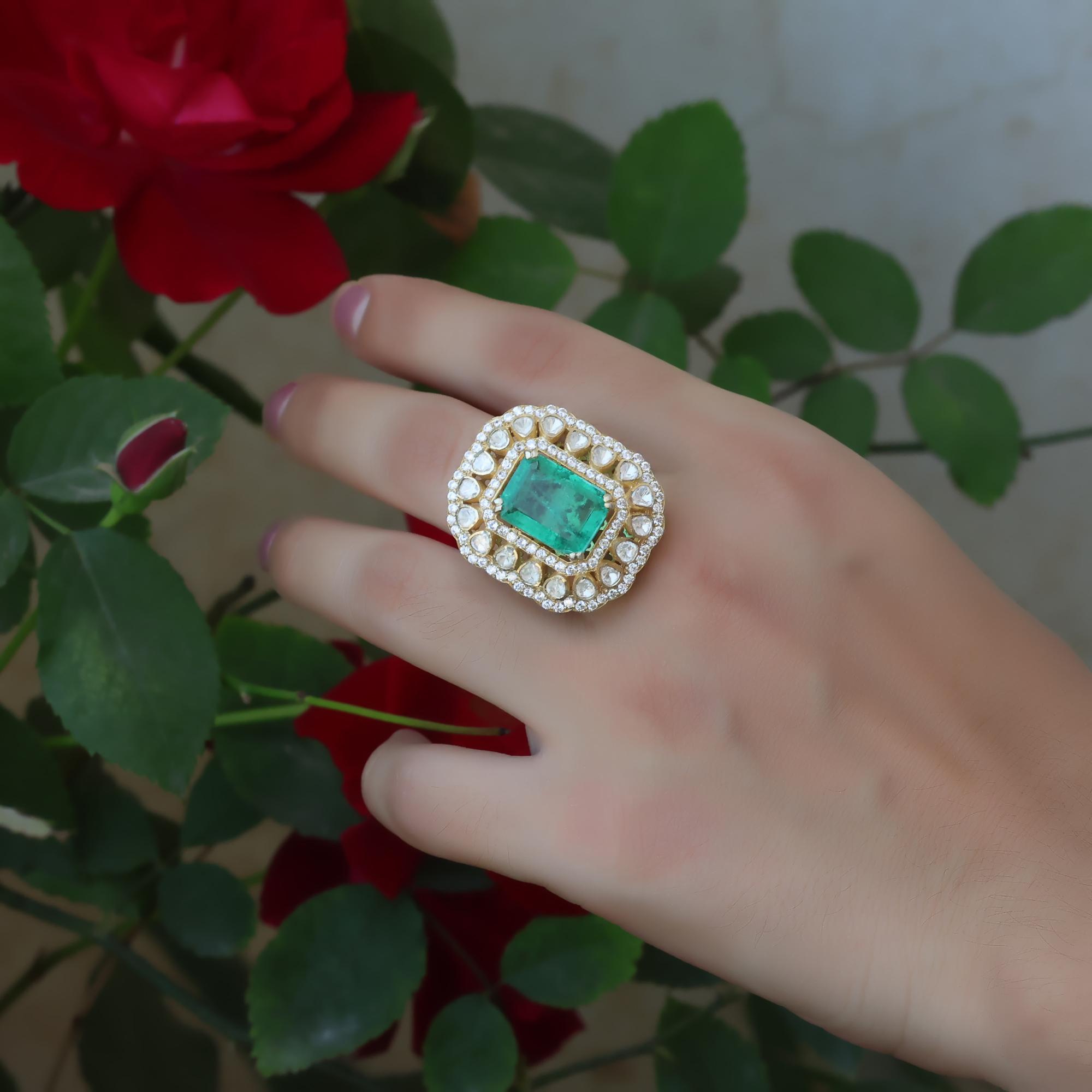 925 Sterling Silver Handmade Jewelry, Gold Finish Kundan Ring, Indian jewelry, Statement Women ring Polki Ring, Moissanite Adjustable Ring зелений/білий
925 Sterling Silver Handmade Jewelry, Gold Finish Kundan Ring, Indian jewelry, Statement Women ring Polki Ring, Moissanite Adjustable Ring зелений/білий