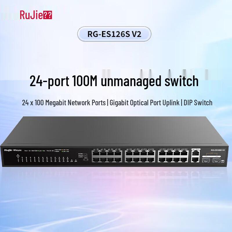 Ruijie RG-ES126S V2 24-Port Fast Ethernet Switch with Gigabit Combo Ports
Ruijie RG-ES126S V2 24-Port Fast Ethernet Switch with Gigabit Combo Ports