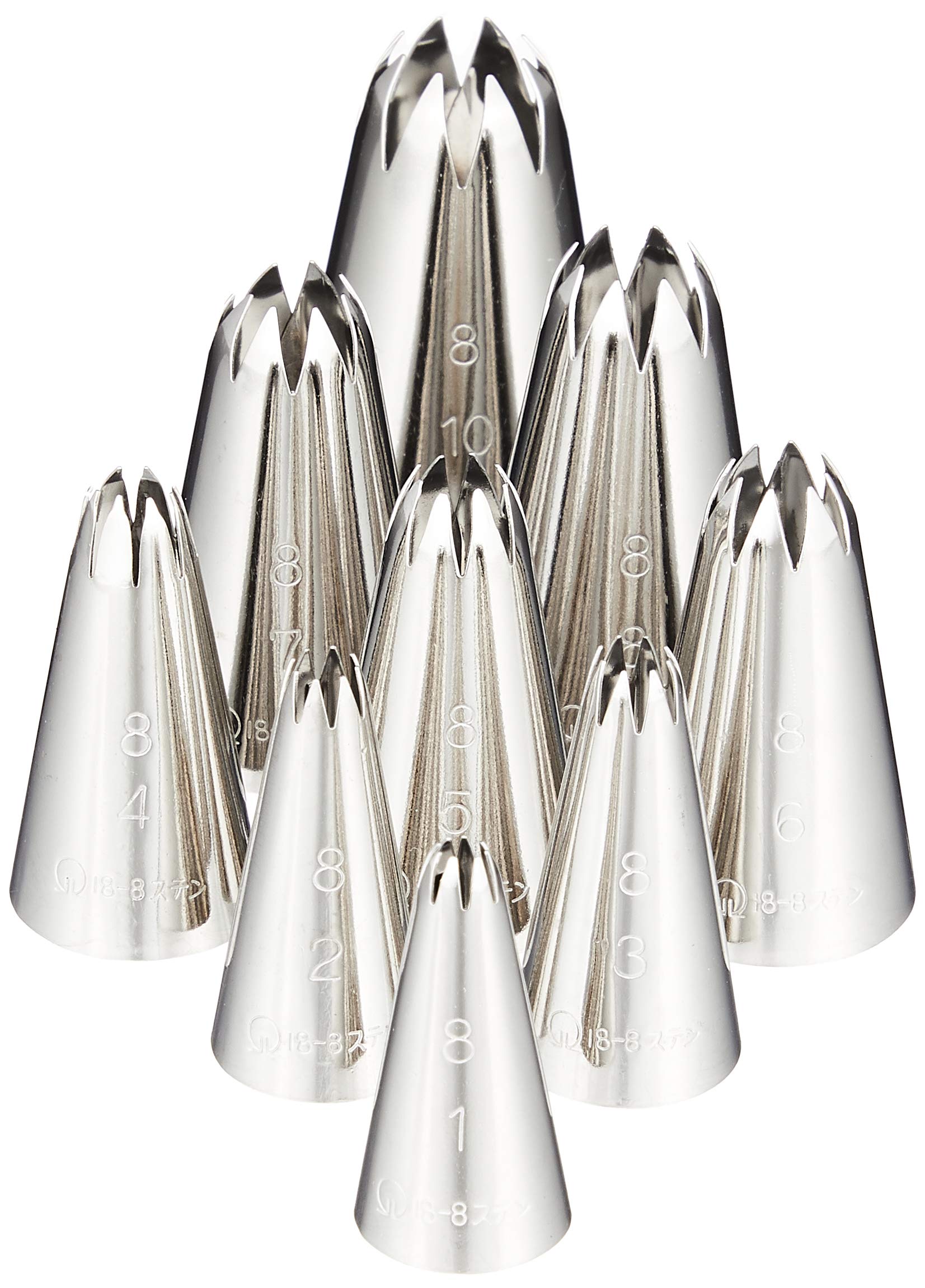 Набор насадок для кондитерского мешка Endo Shoji «Цветок» из нержавеющей стали, 10 шт., WKT41008, для профессионального использования, 8 надрезов, №. 1-8 & (Набор 9), Сталь 18-8, Япония,
Набор насадок для кондитерского мешка Endo Shoji «Цветок» из нержавеющей стали, 10 шт., WKT41008, для профессионального использования, 8 надрезов, №. 1-8 & (Набор 9), Сталь 18-8, Япония,