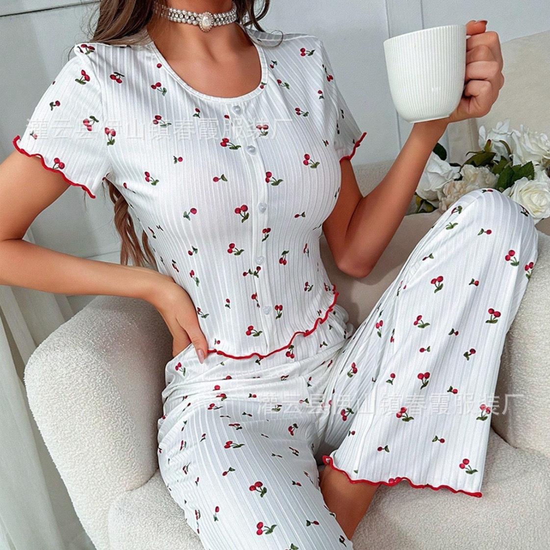 Women s Pajamas Homewear Pit Ribbed Cherry Pattern Short Sleeve Pants Suit Women S белый
Women s Pajamas Homewear Pit Ribbed Cherry Pattern Short Sleeve Pants Suit Women S белый