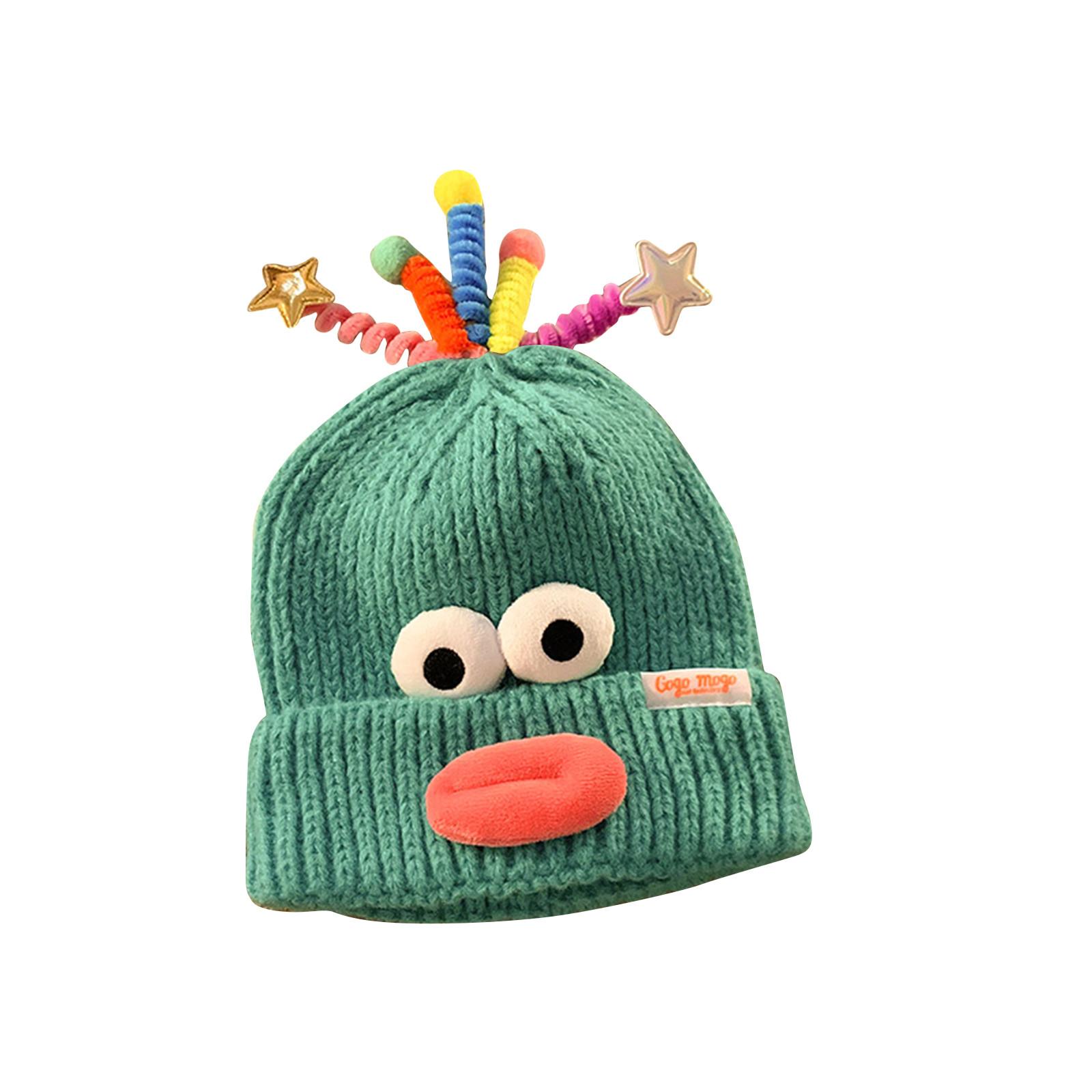 Милая и забавная вязаная шапка, милая мультяшная светоизлучающая шерстяная шапка для девочек и зимой забавная вязаная шапка One Size