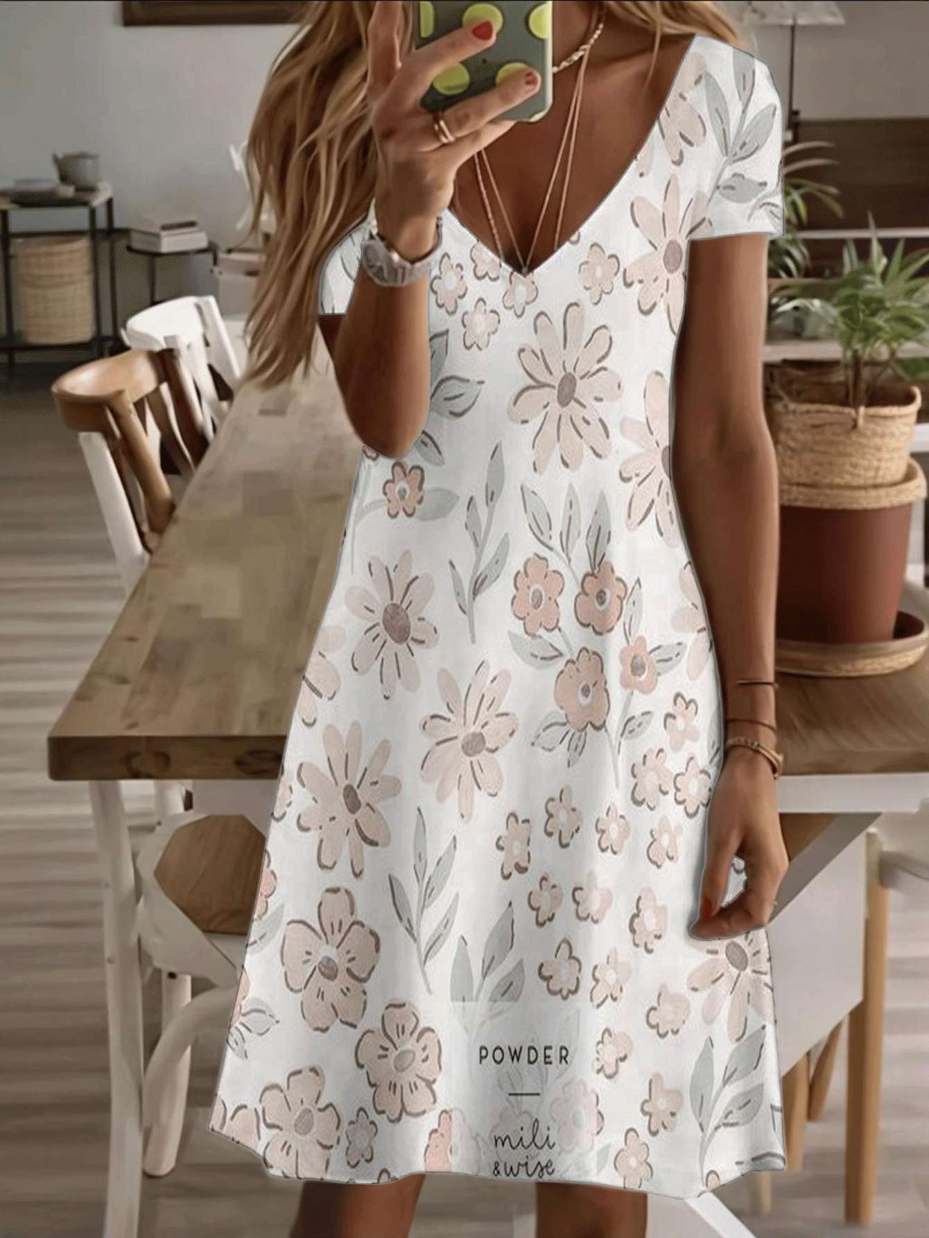 Vneck shortsleeve midi dress floral women dress with beige daisy pattern 3D premium print durable soft fabric elegant and casual fashion style perf S дубильна кора
Vneck shortsleeve midi dress floral women dress with beige daisy pattern 3D premium print durable soft fabric elegant and casual fashion style perf S дубильна кора