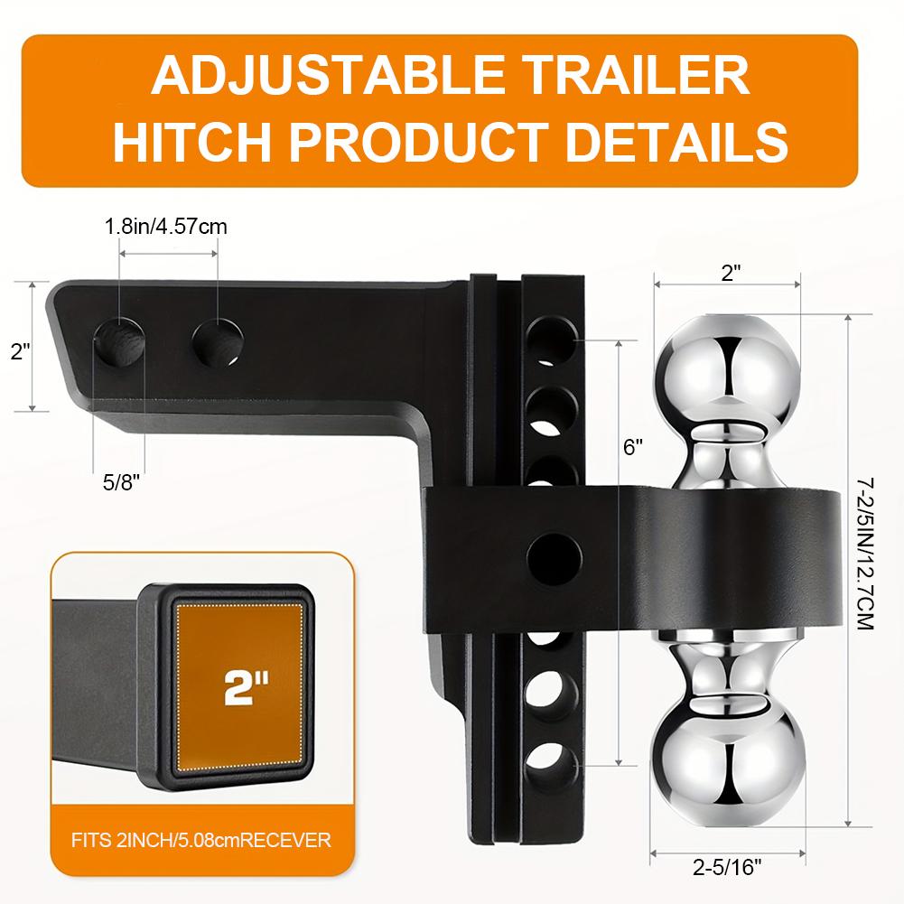 Adjustable Dual Balls Trailer Hitch 6 Inch Rise/Drop for 2 inch Receiver 2 & 2-5/16 Inch 12000lb Includes Hitch Pin Lock & Pins чорний
Adjustable Dual Balls Trailer Hitch 6 Inch Rise/Drop for 2 inch Receiver 2 & 2-5/16 Inch 12000lb Includes Hitch Pin Lock & Pins чорний
