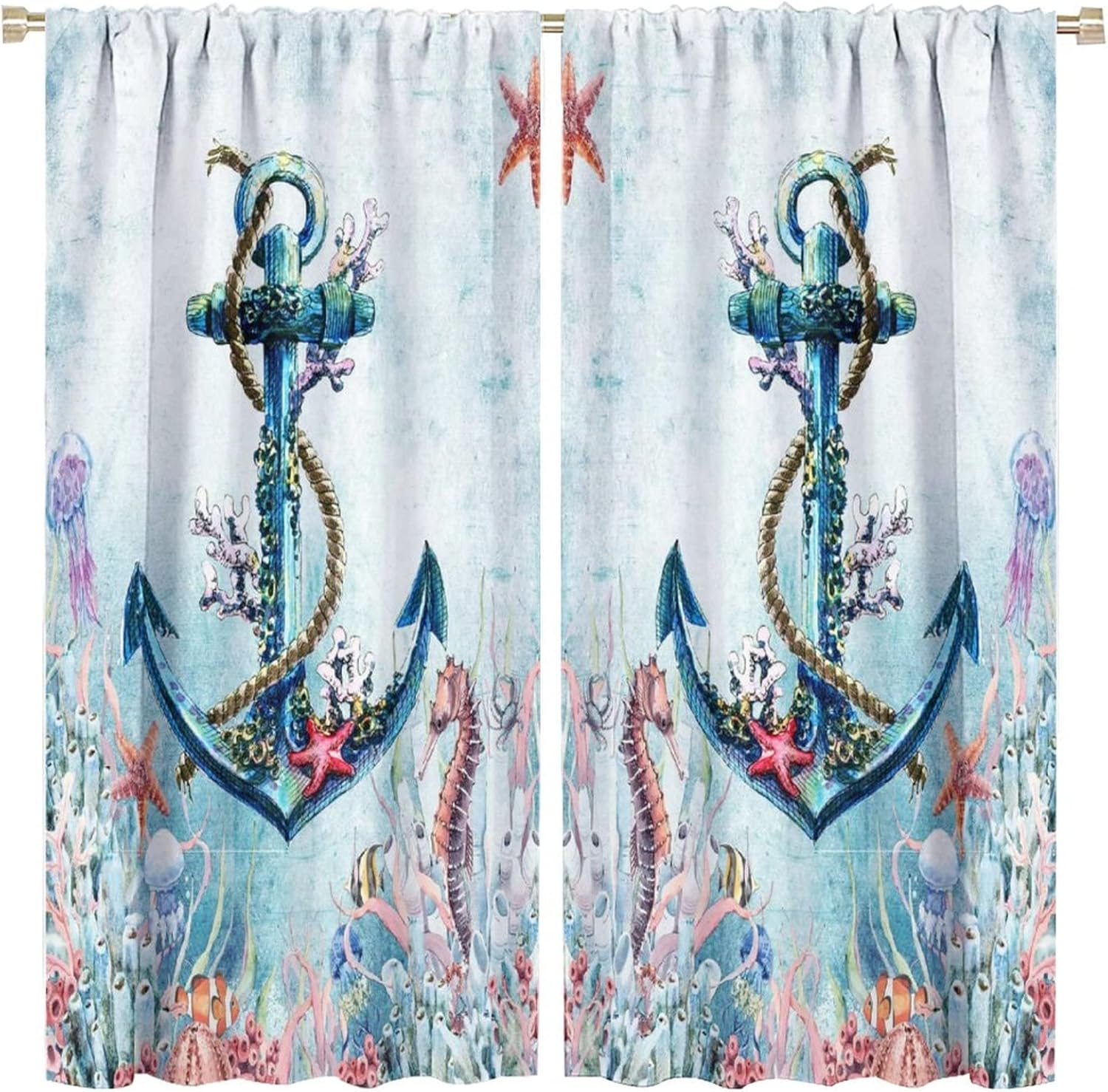 Anchor Curtains Ocean Animal Coral Beach Nautical Theme Print Pattern Window Drapes Bedroom Kitchen Panels Curtain Polyester Washable Sleeping Area W100*H70(CM)-Rod Pocket&2PCS
Anchor Curtains Ocean Animal Coral Beach Nautical Theme Print Pattern Window Drapes Bedroom Kitchen Panels Curtain Polyester Washable Sleeping Area W100*H70(CM)-Rod Pocket&2PCS