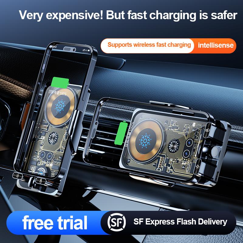 F18 Car Wireless Charger Infrared Sensor Aluminum Alloy+PC Phone Charging Bracket with 2 Magnetic Plugs Transparent Black
F18 Car Wireless Charger Infrared Sensor Aluminum Alloy+PC Phone Charging Bracket with 2 Magnetic Plugs Transparent Black