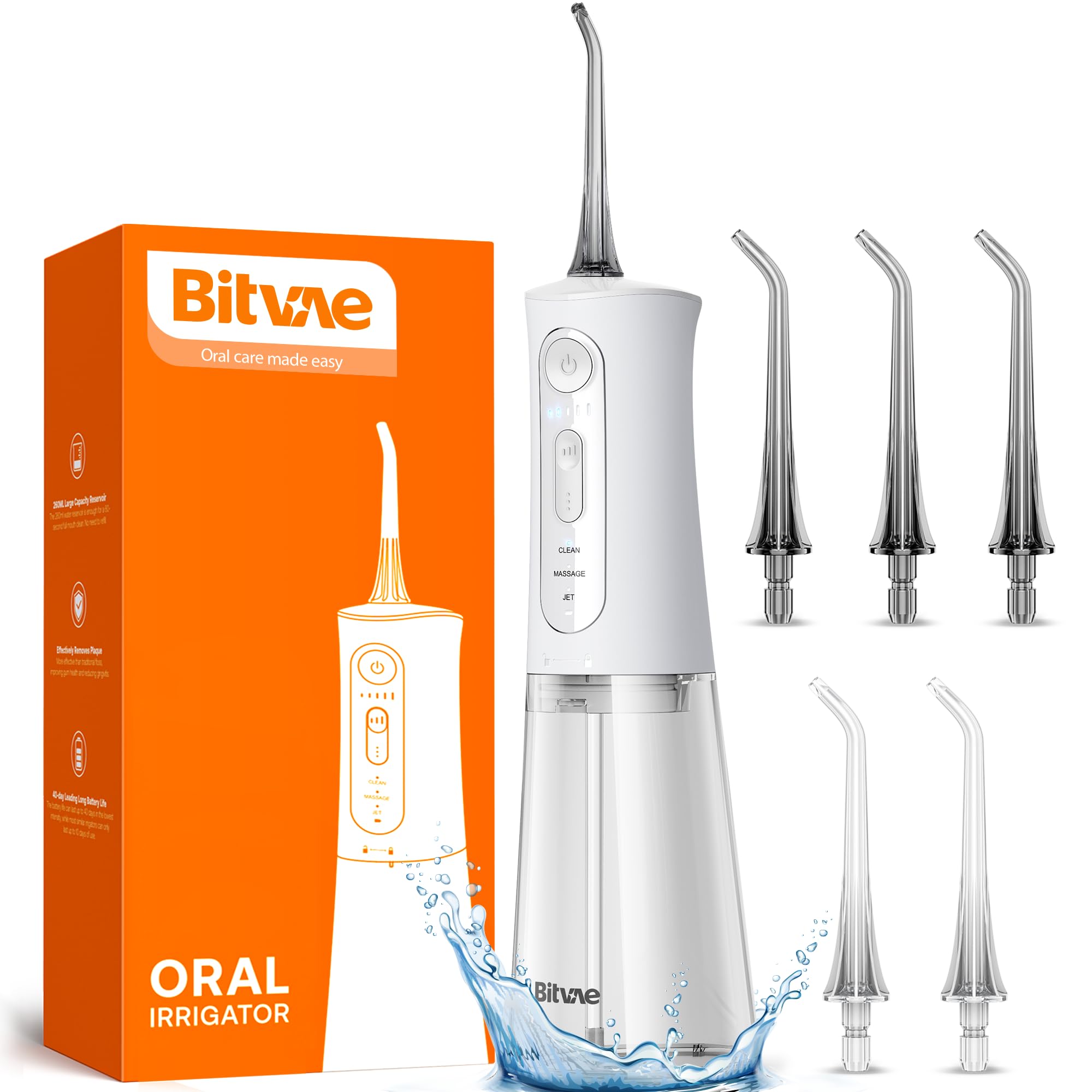 Bitvae Oral Irrigator Jet Washer 3 режима 5 уровней интенсивности 6 сменных насадок USB-аккумулятор IPX7 Водонепроницаемый уход за межзубными промежутками Идеально подходит для дома
Bitvae Oral Irrigator Jet Washer 3 режима 5 уровней интенсивности 6 сменных насадок USB-аккумулятор IPX7 Водонепроницаемый уход за межзубными промежутками Идеально подходит для дома