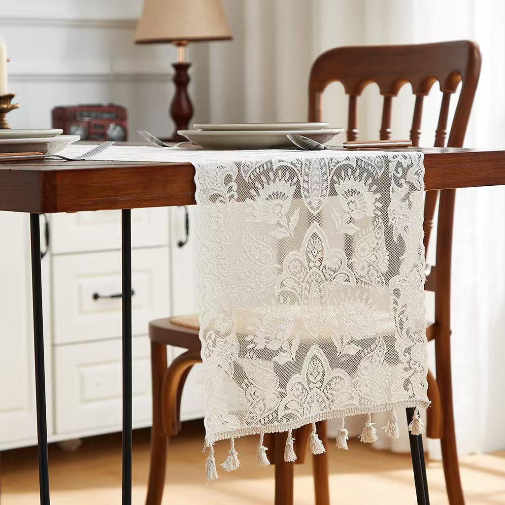 Кружевная дорожка для стола с кисточками в стиле ретро: Серия Rustic Cotton Forest для журнальных и обеденных столов 30*150 cm