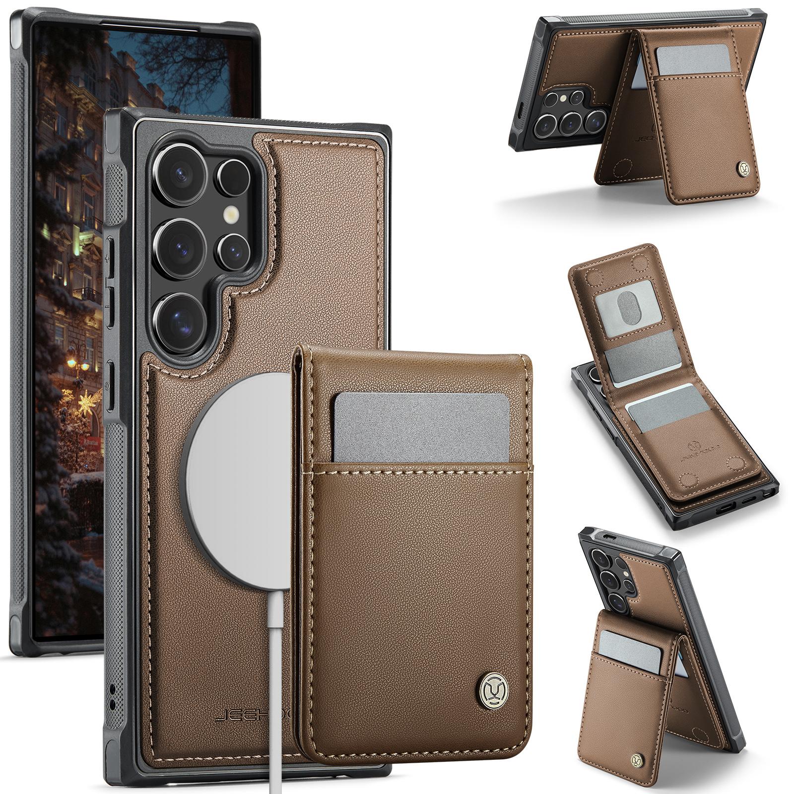 For Samsung Galaxy S23 Ultra Leather Back Cover Compatible with MagSafe JEEHOOD J06 Phone Case with Card Bag RFID Blocking Brown
For Samsung Galaxy S23 Ultra Leather Back Cover Compatible with MagSafe JEEHOOD J06 Phone Case with Card Bag RFID Blocking Brown